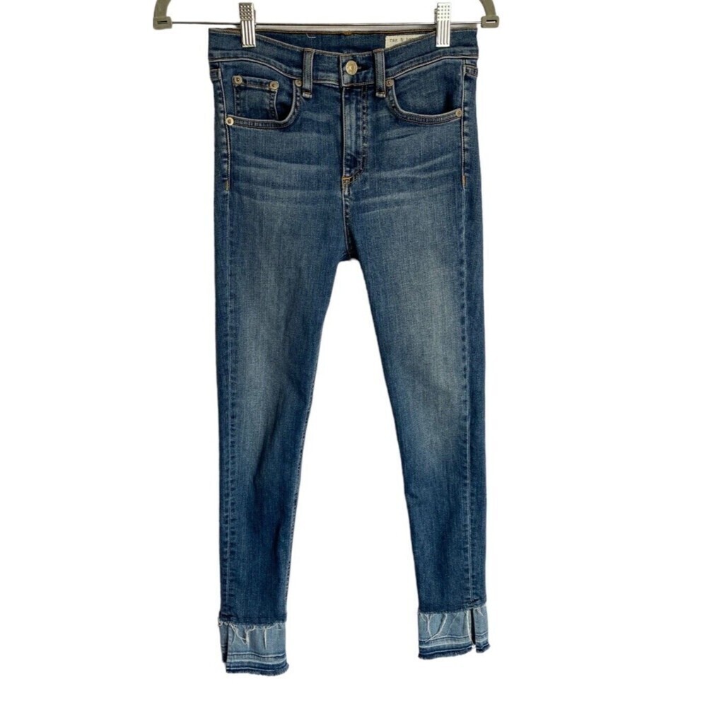 Rag & Bone Jeans Womens 25 Raw Hem Blue Mid Rise 10 Inch Ankle Skinny Jeans